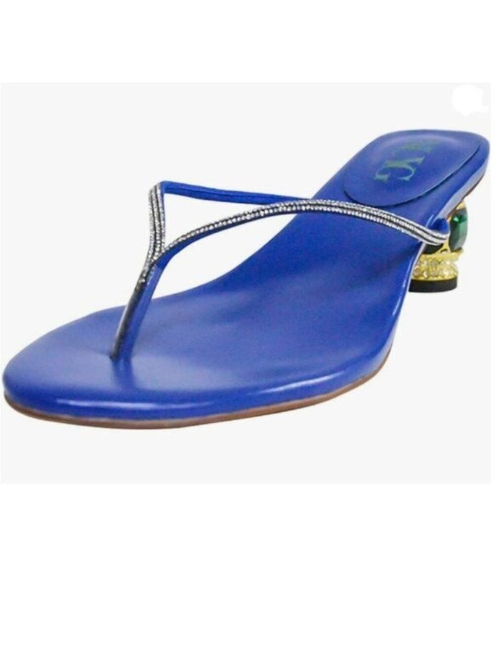NUYG Blue Fashion Thong Mid Heel Sandals Casual Flip Flops Open Almond Toe Shoes